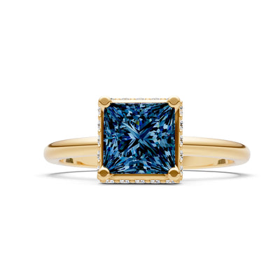 Alexandrite Princess Cut Hidden Double Halo Engagement Ring