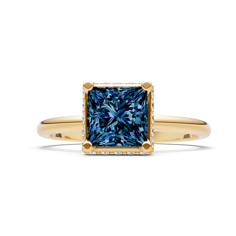 Alexandrite Princess Cut Hidden Double Halo Engagement Ring
