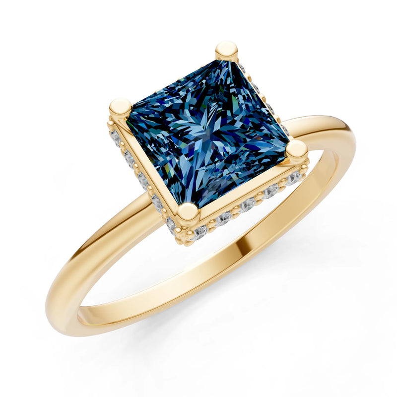 Princess-Cut Hidden Double Halo Diamonds Engagement Ring