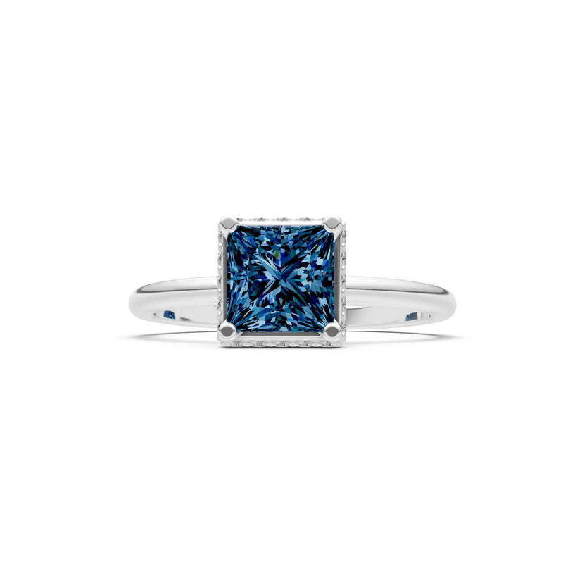 Princess-Cut Hidden Double Halo Diamonds Engagement Ring