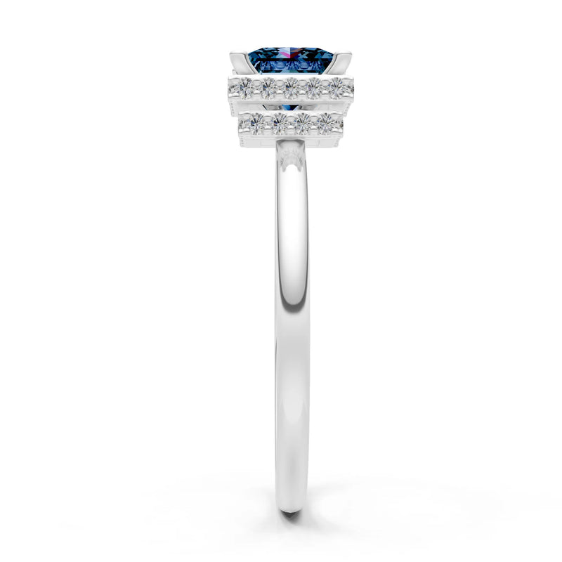 Princess-Cut Hidden Double Halo Diamonds Engagement Ring