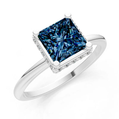 Princess-Cut Hidden Double Halo Diamonds Engagement Ring