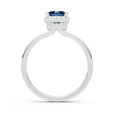 Alexandrite Princess Cut Hidden Double Halo Engagement Ring