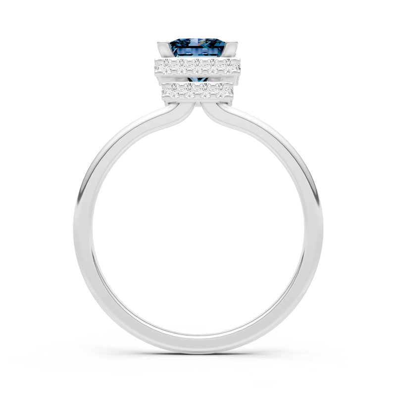 Alexandrite Princess Cut Hidden Double Halo Engagement Ring