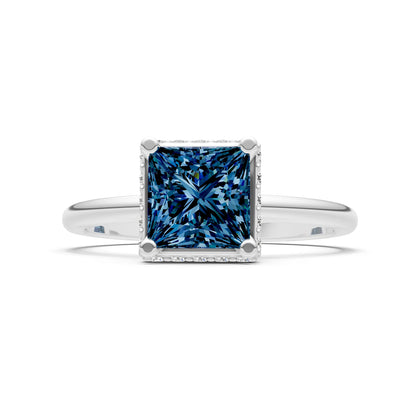 Alexandrite Princess Cut Hidden Double Halo Engagement Ring