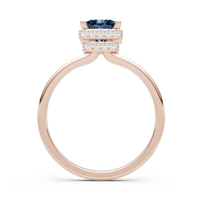 Alexandrite Princess Cut Hidden Double Halo Engagement Ring