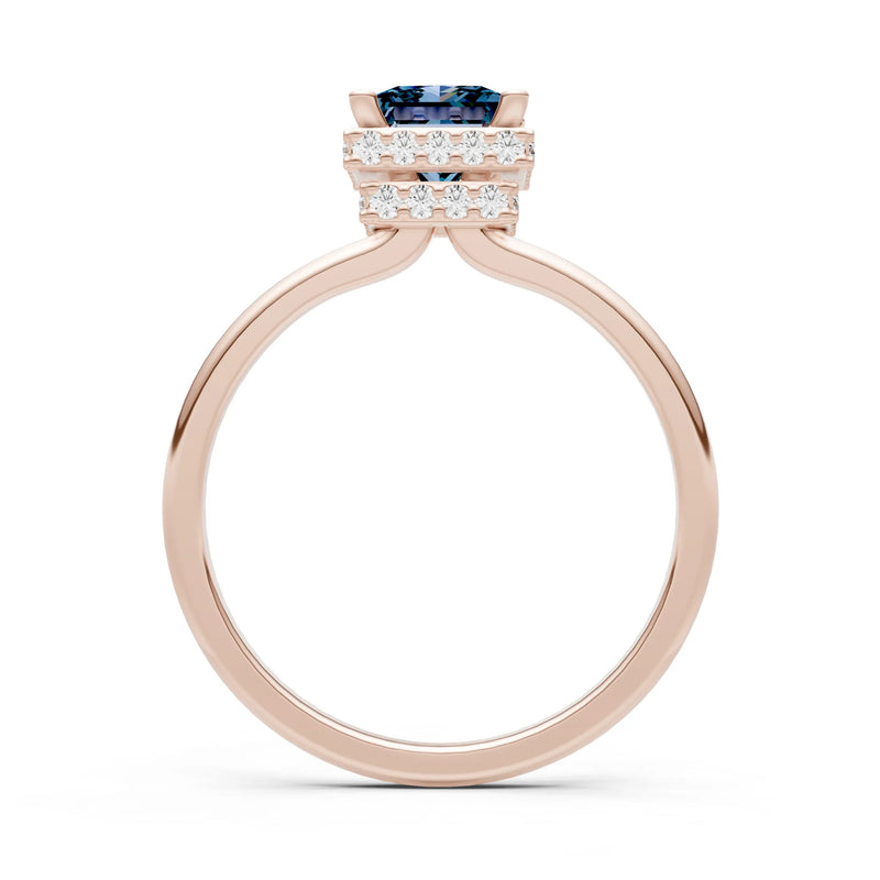 Alexandrite Princess Cut Hidden Double Halo Engagement Ring