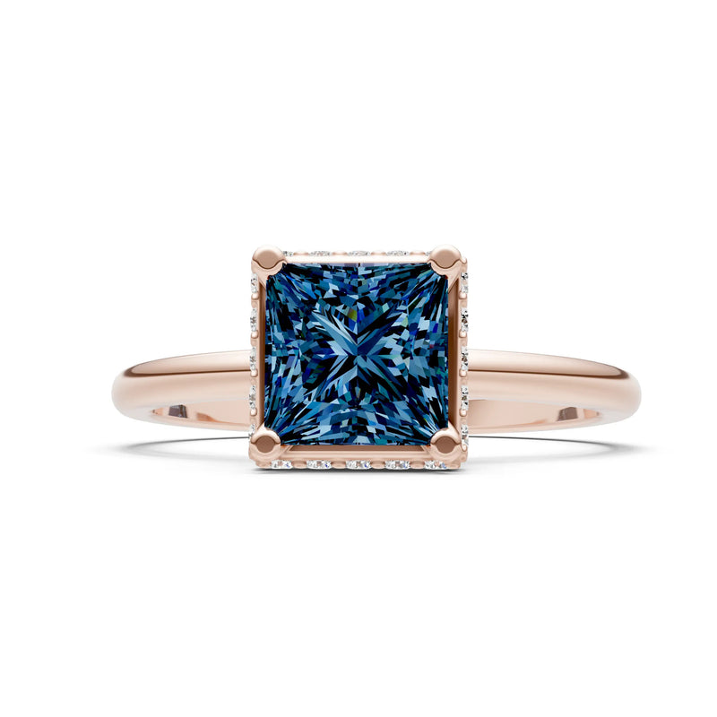 Alexandrite Princess Cut Hidden Double Halo Engagement Ring