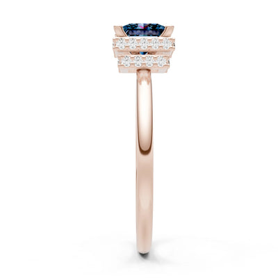 Alexandrite Princess Cut Hidden Double Halo Engagement Ring