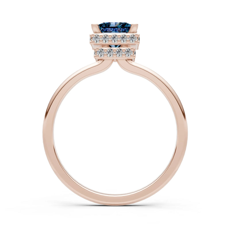 Princess-Cut Hidden Double Halo Diamonds Engagement Ring