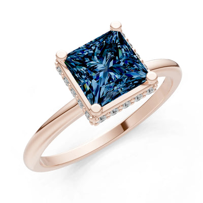 Princess-Cut Hidden Double Halo Diamonds Engagement Ring
