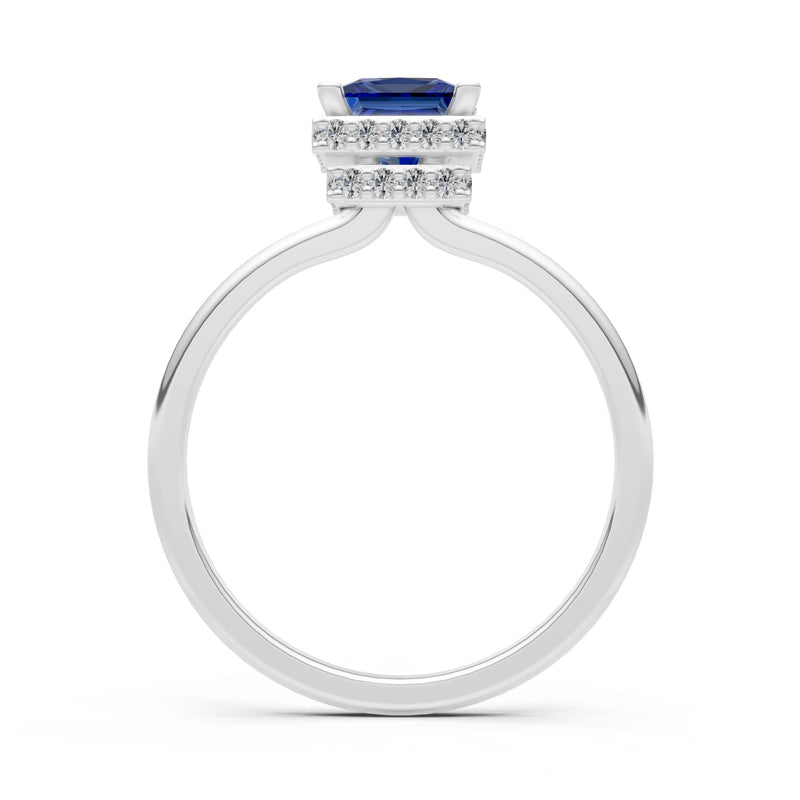Princess-Cut Hidden Double Halo Diamonds Engagement Ring