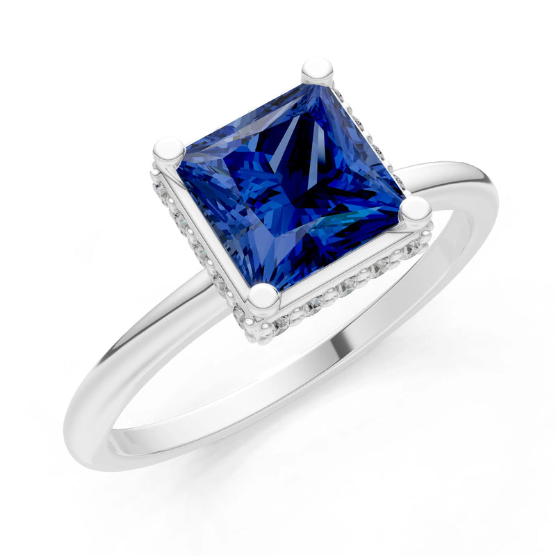 Princess-Cut Hidden Double Halo Diamonds Engagement Ring