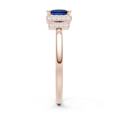 Blue Sapphire Princess Cut Hidden Double Halo Engagement Ring