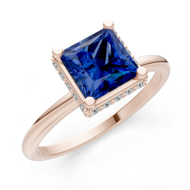 Princess-Cut Hidden Double Halo Diamonds Engagement Ring