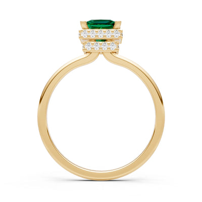 Emerald Princess Cut Hidden Double Halo Engagement Ring