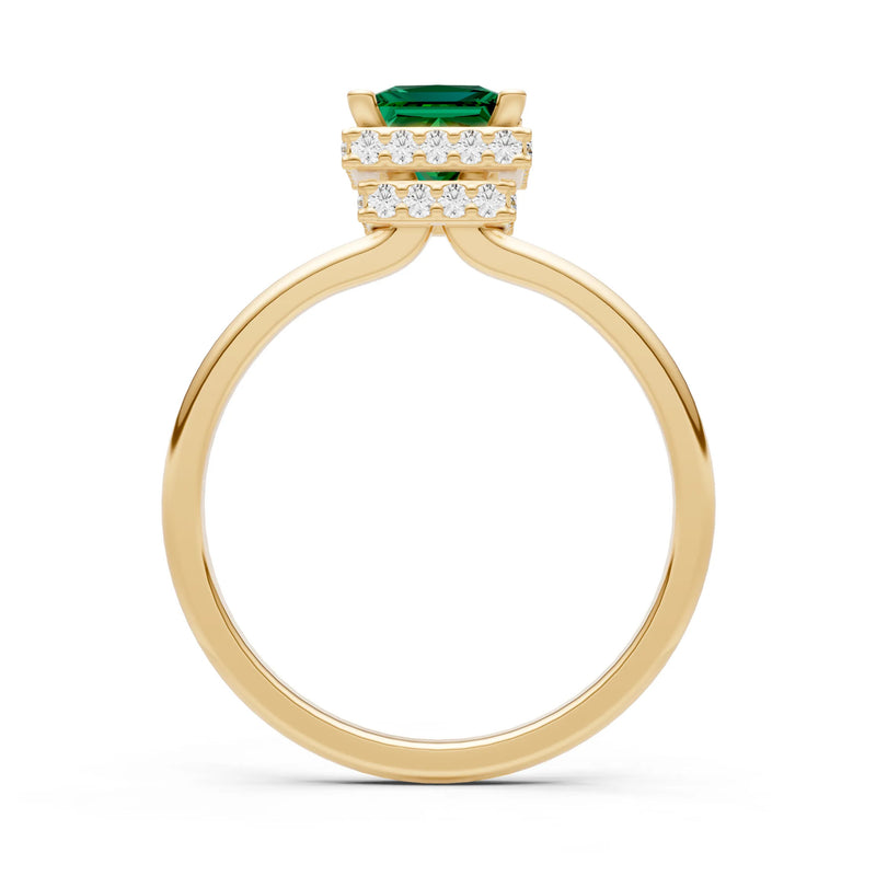 Emerald Princess Cut Hidden Double Halo Engagement Ring