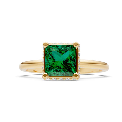 Emerald Princess Cut Hidden Double Halo Engagement Ring