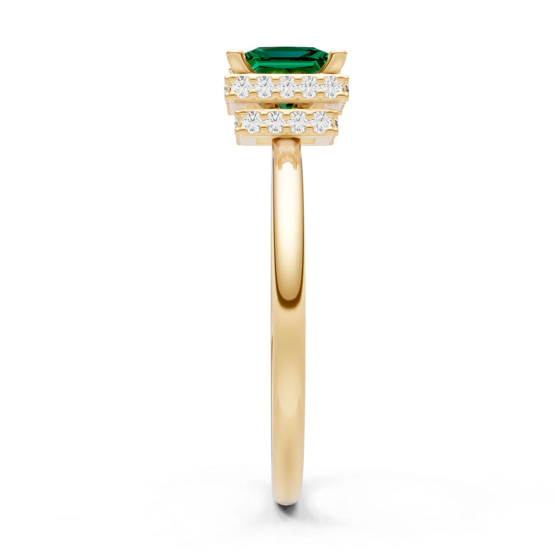 Emerald Princess Cut Hidden Double Halo Engagement Ring