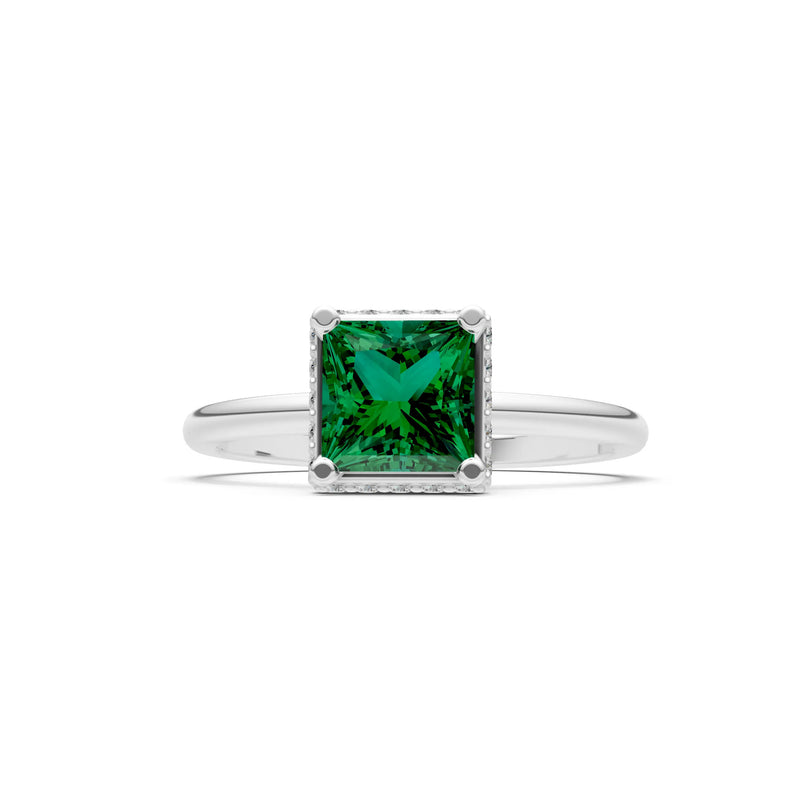 Princess-Cut Hidden Double Halo Diamonds Engagement Ring