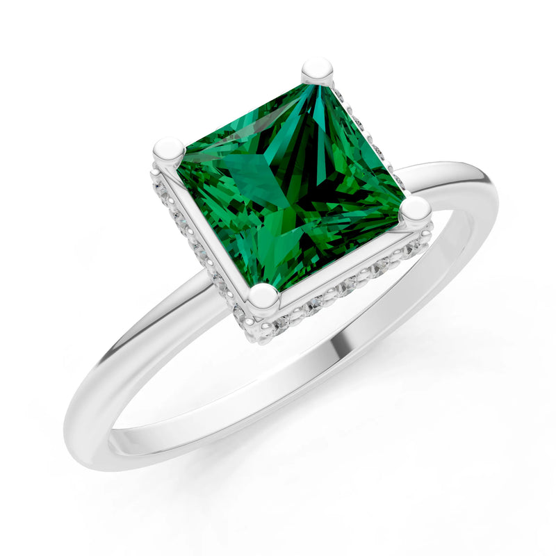 Princess-Cut Hidden Double Halo Diamonds Engagement Ring