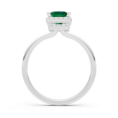 Emerald Princess Cut Hidden Double Halo Engagement Ring