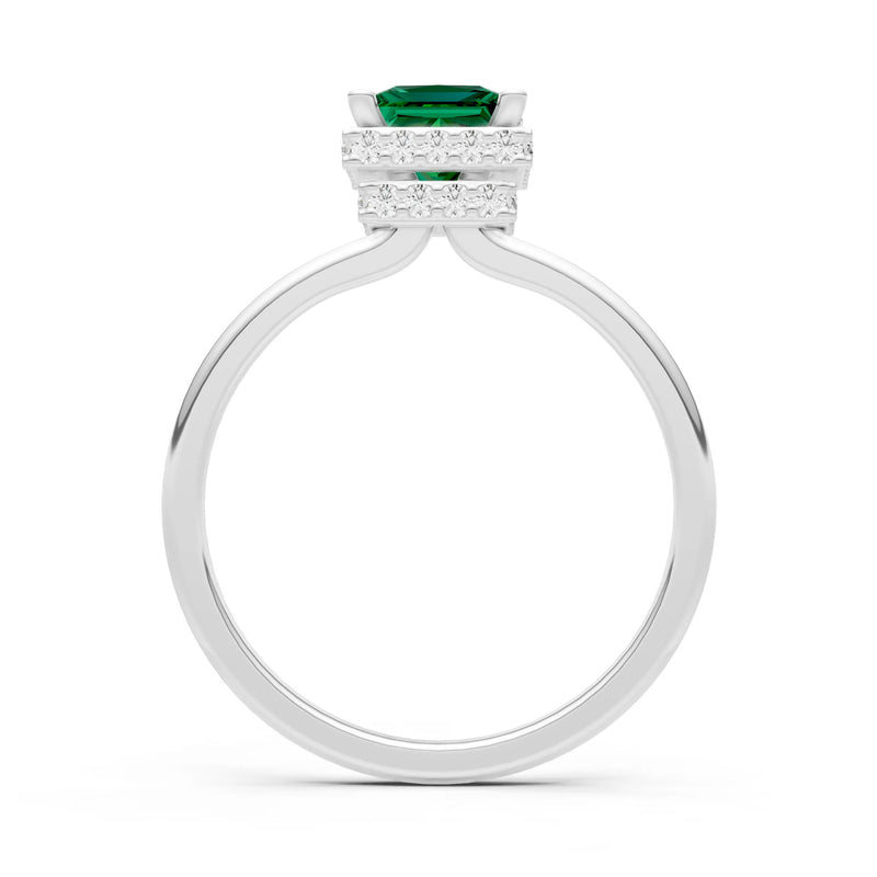 Emerald Princess Cut Hidden Double Halo Engagement Ring
