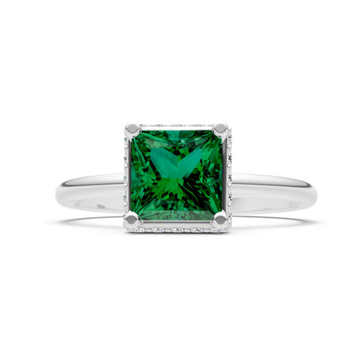 Emerald Princess Cut Hidden Double Halo Engagement Ring