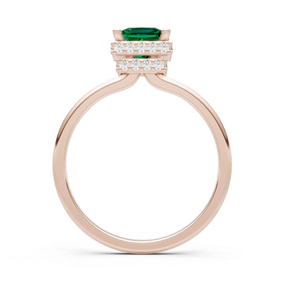 Emerald Princess Cut Hidden Double Halo Engagement Ring