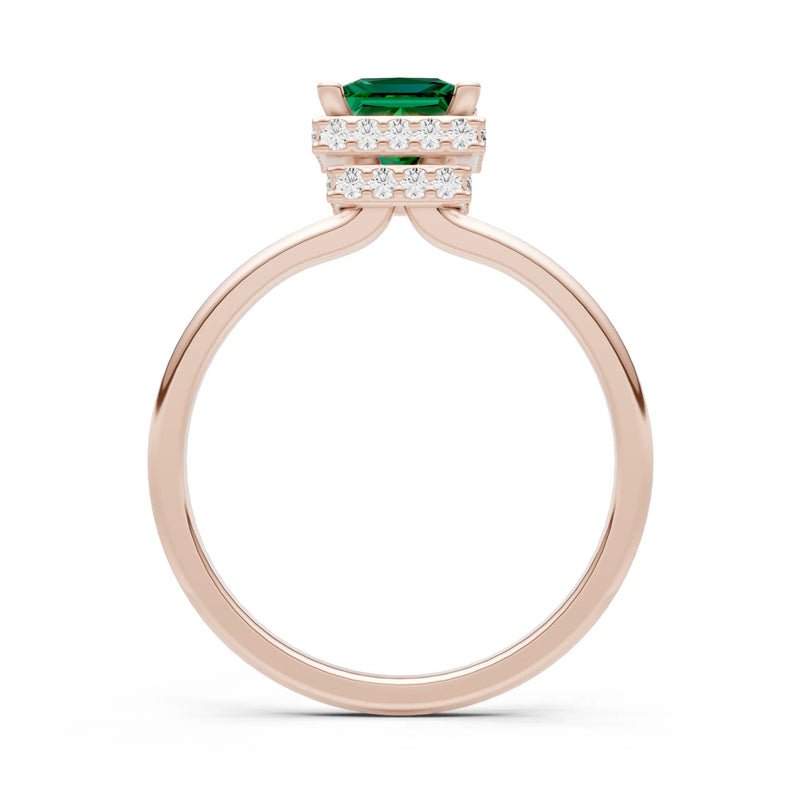 Emerald Princess Cut Hidden Double Halo Engagement Ring