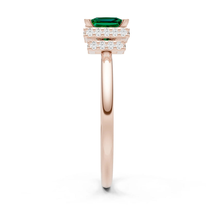 Emerald Princess Cut Hidden Double Halo Engagement Ring