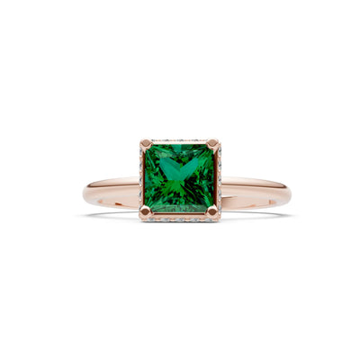 Princess-Cut Hidden Double Halo Diamonds Engagement Ring