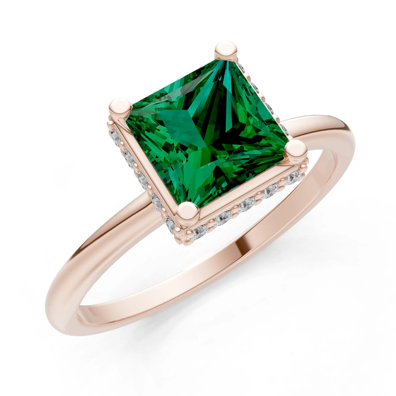 Princess-Cut Hidden Double Halo Diamonds Engagement Ring