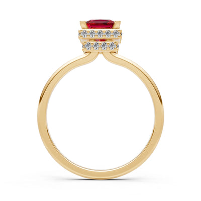 Princess-Cut Hidden Double Halo Diamonds Engagement Ring