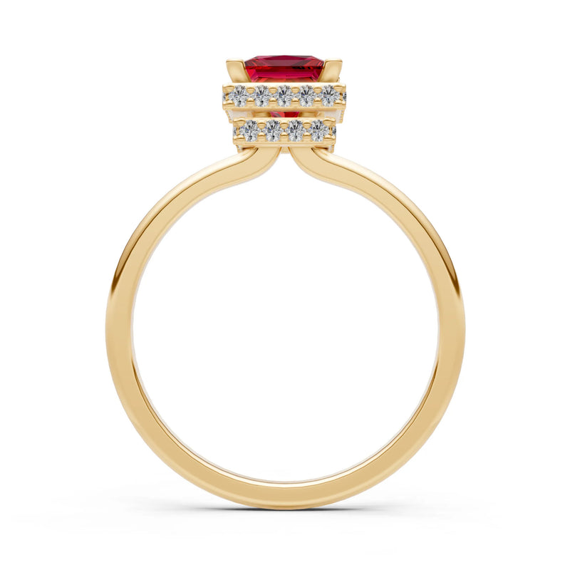 Princess-Cut Hidden Double Halo Diamonds Engagement Ring