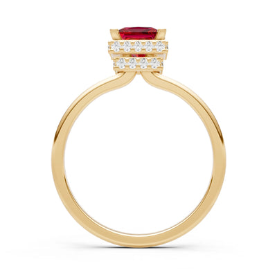 Ruby Princess Cut Hidden Double Halo Engagement Ring