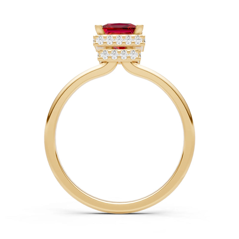 Ruby Princess Cut Hidden Double Halo Engagement Ring