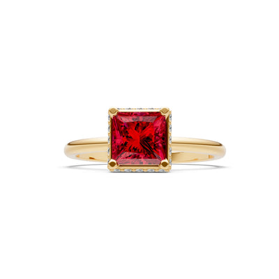 Princess-Cut Hidden Double Halo Diamonds Engagement Ring