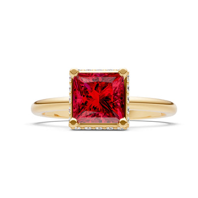 Ruby Princess Cut Hidden Double Halo Engagement Ring