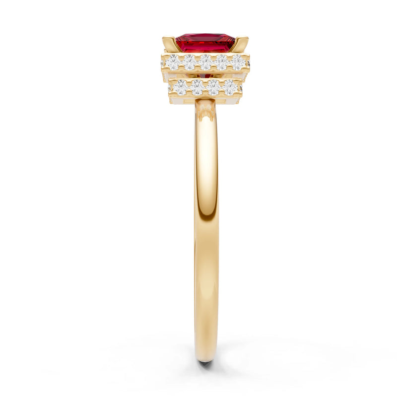Ruby Princess Cut Hidden Double Halo Engagement Ring