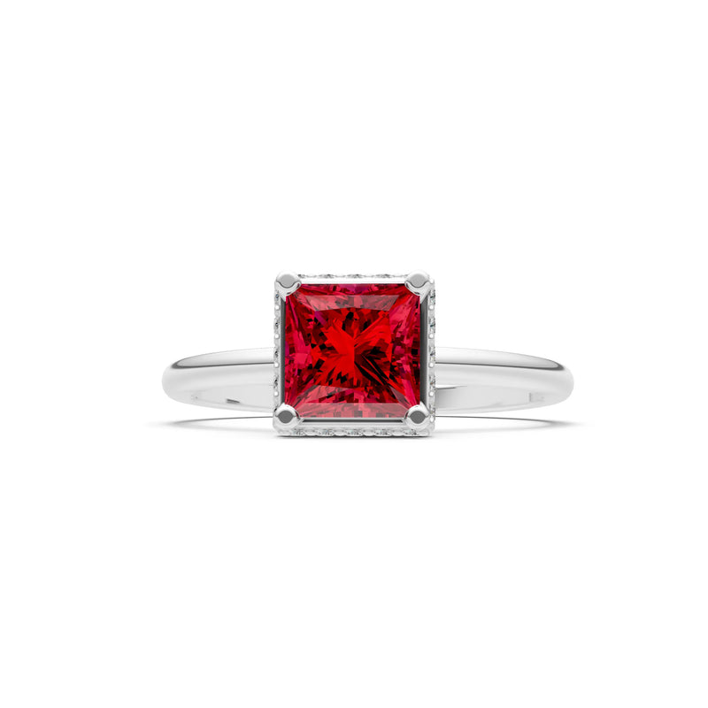 Princess-Cut Hidden Double Halo Diamonds Engagement Ring