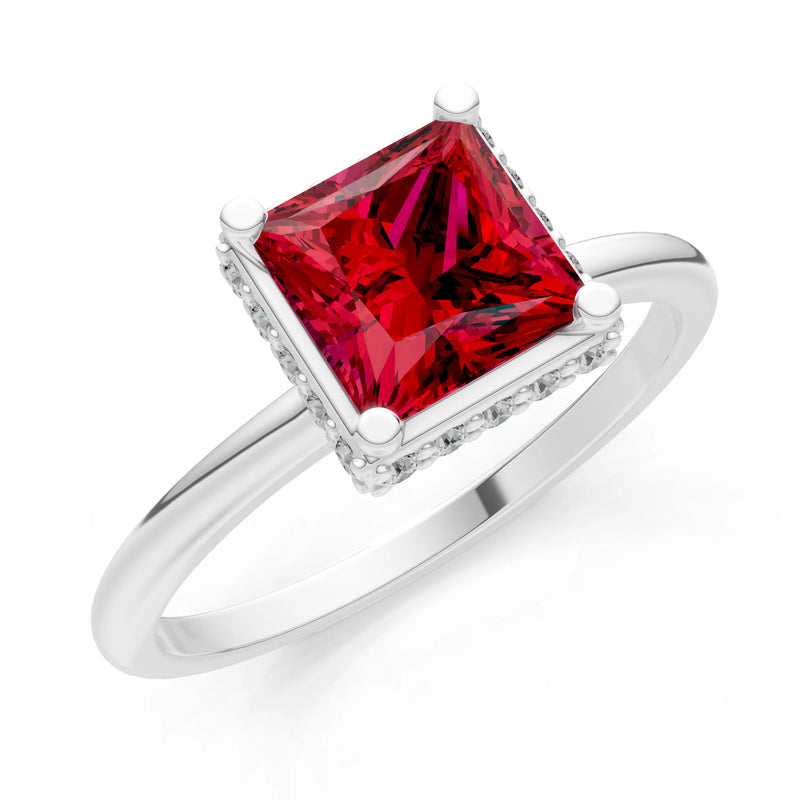 Princess-Cut Hidden Double Halo Diamonds Engagement Ring