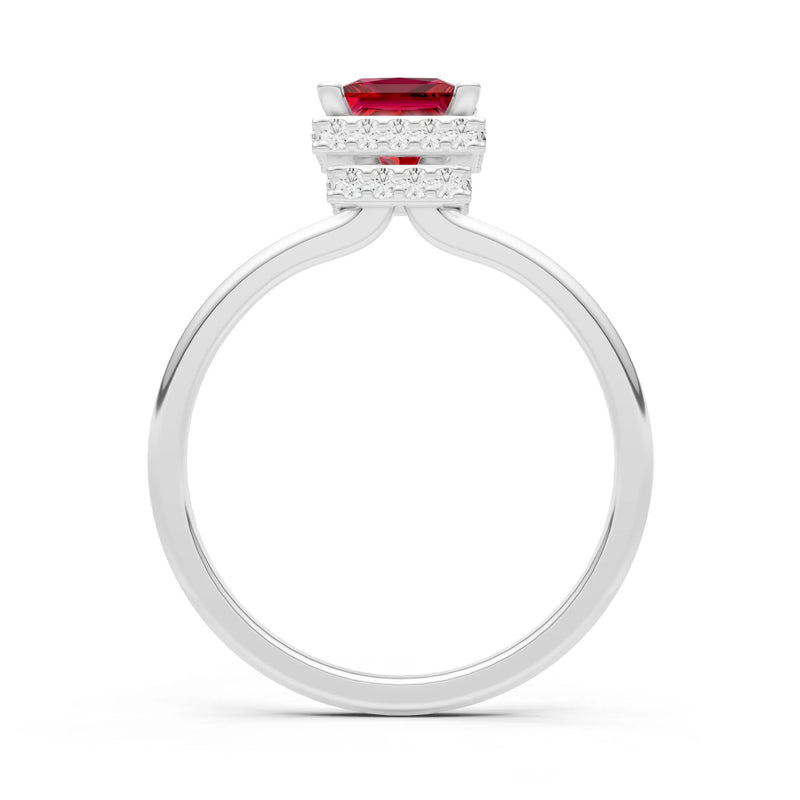 Ruby Princess Cut Hidden Double Halo Engagement Ring