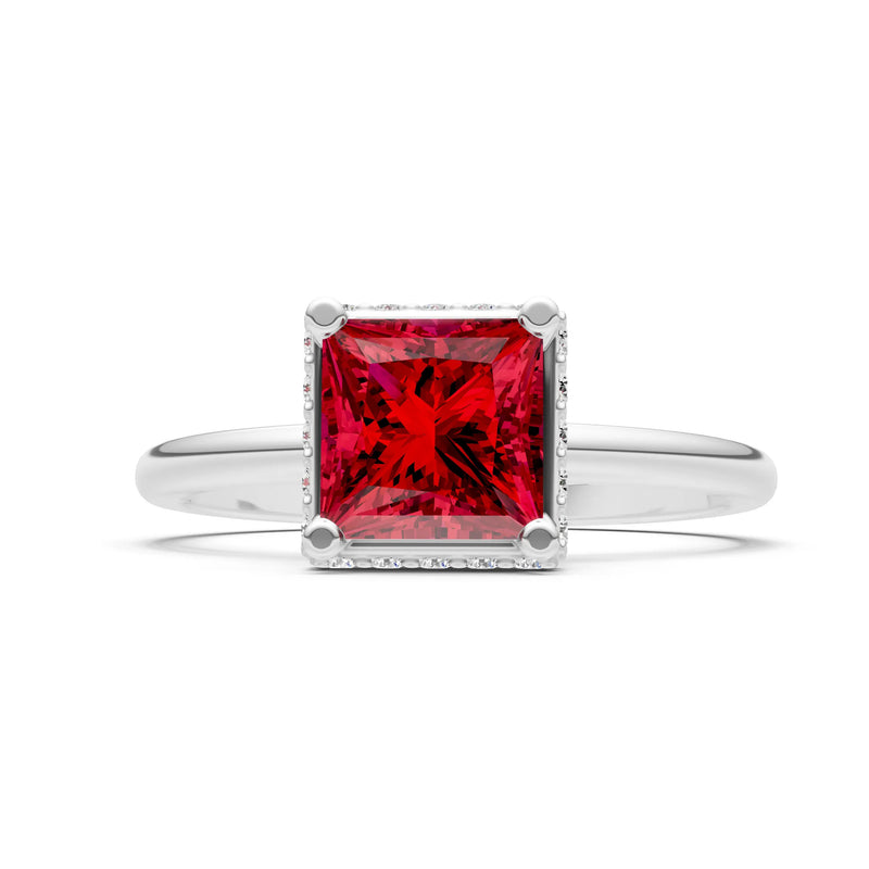 Ruby Princess Cut Hidden Double Halo Engagement Ring