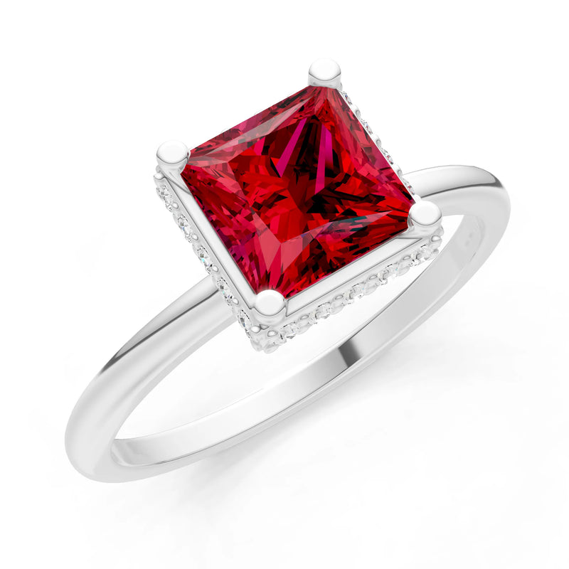 Ruby Princess Cut Hidden Double Halo Engagement Ring