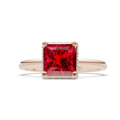 Ruby Princess Cut Hidden Double Halo Engagement Ring