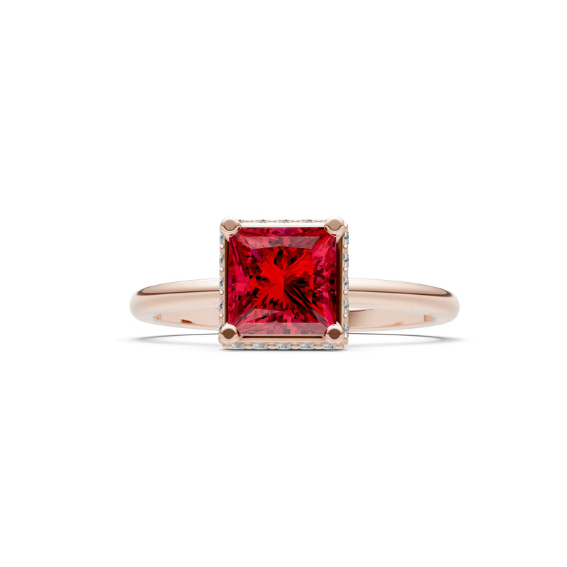 Princess-Cut Hidden Double Halo Diamonds Engagement Ring