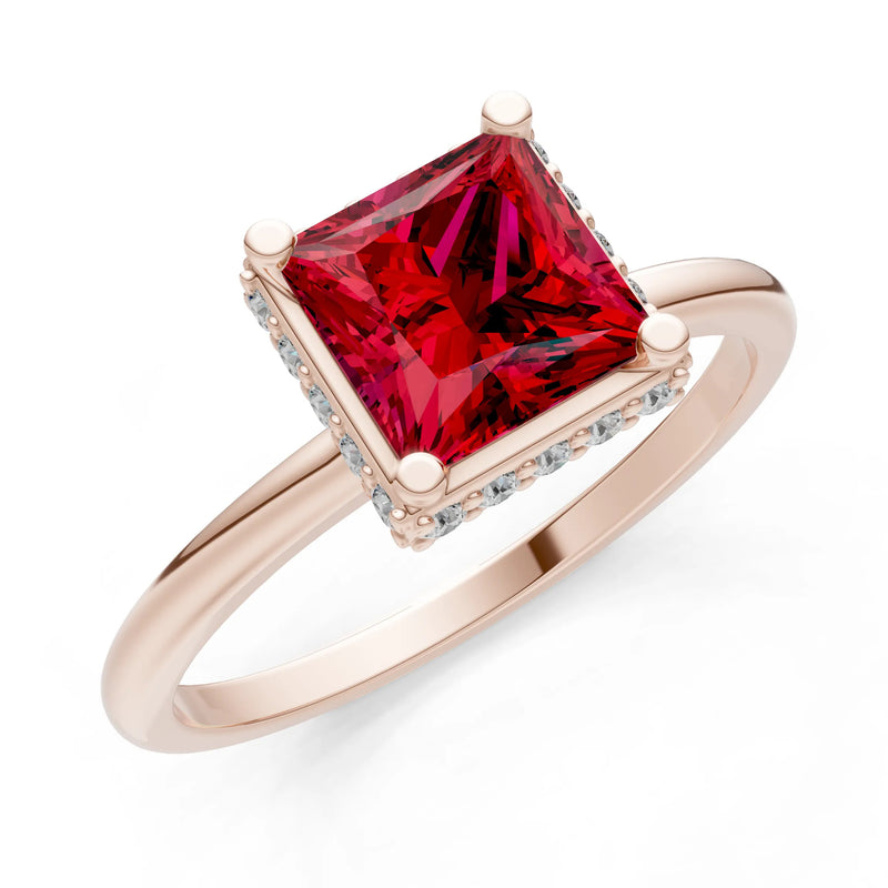 Princess-Cut Hidden Double Halo Diamonds Engagement Ring