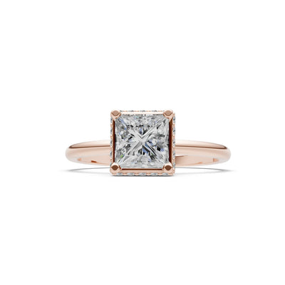Princess-Cut Hidden Double Halo Diamonds Engagement Ring