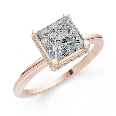 Princess-Cut Hidden Double Halo Diamonds Engagement Ring